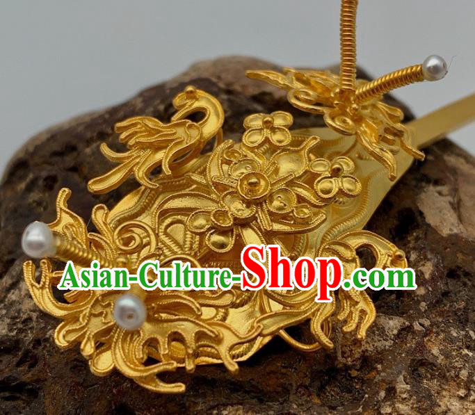 Chinese Ancient Court Empress Hair Stick Traditional Ming Dynasty Queen Golden Butterfly Hairpin