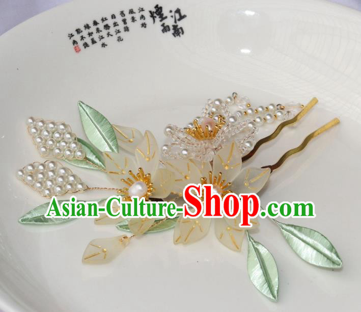 Chinese Ancient Court Woman Pear Blossom Hairpin Traditional Ming Dynasty Pearls Tassel Hair Stick