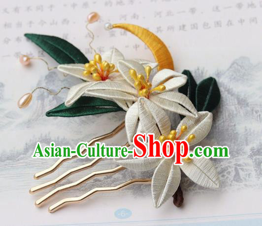 Chinese Ancient Young Beauty Hair Comb Handmade Song Dynasty Court Silk Moon Flowers Hairpin