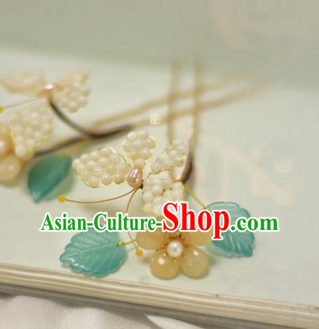 Chinese Handmade Yellow Plum Blossom Hair Stick Ancient Ming Dynasty Princess Beads Butterfly Hairpin