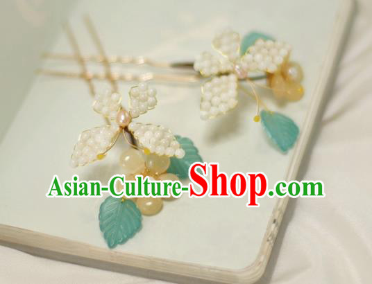 Chinese Handmade Yellow Plum Blossom Hair Stick Ancient Ming Dynasty Princess Beads Butterfly Hairpin