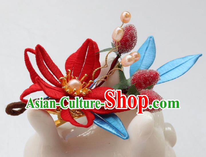 Chinese Handmade Long Tassel Hair Stick Ancient Ming Dynasty Princess Strawberry Flower Hair Claw