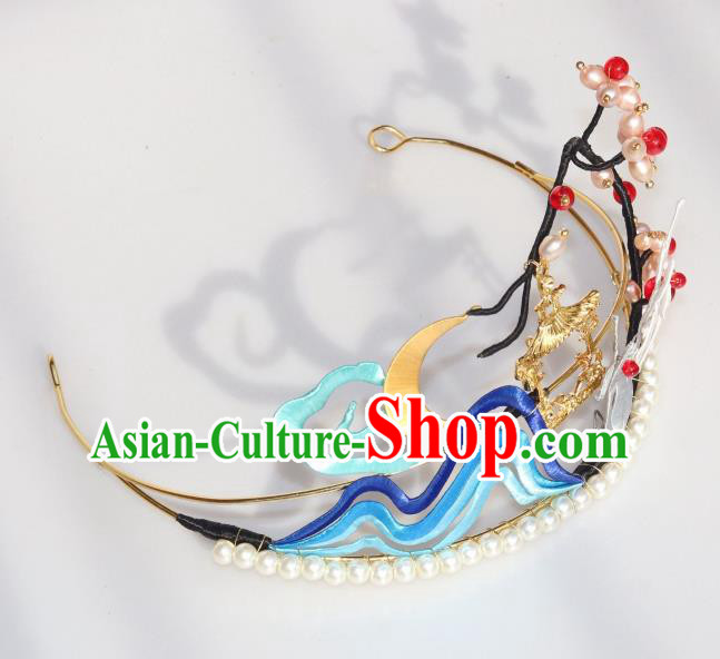Chinese Ancient Princess Pearls Hair Clasp Traditional Song Dynasty Silk Moon Rabbit Hair Crown
