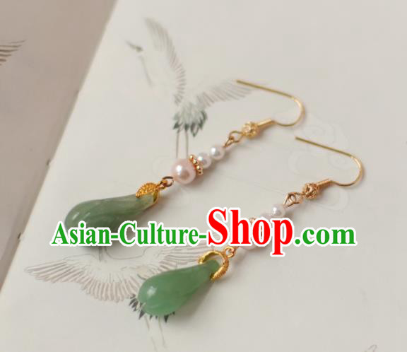 China Ancient Palace Lady Pearls Earrings Traditional Ming Dynasty Princess Jade Mangnolia Ear Jewelry