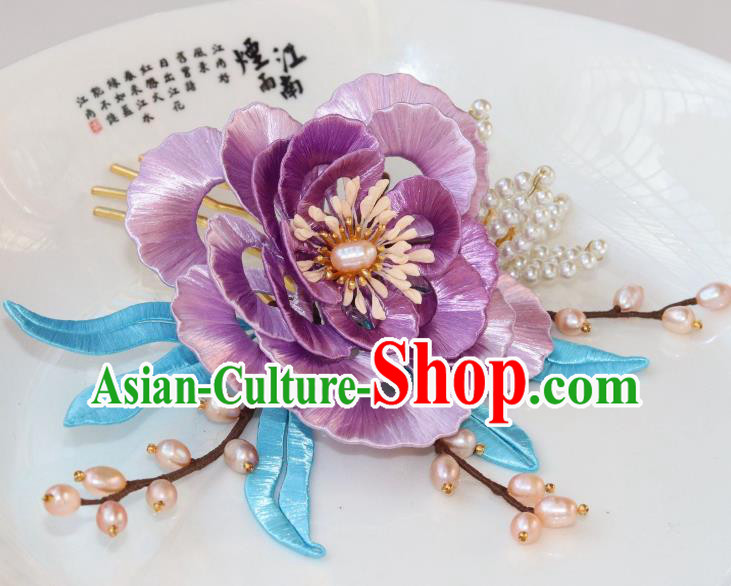 Chinese Ancient Noble Woman Hairpin Traditional Ming Dynasty Princess Lilac Peony Hair Comb