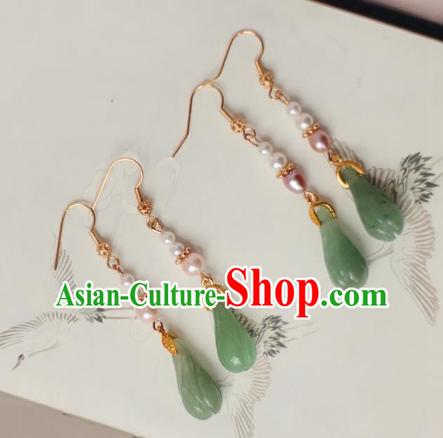 China Ancient Palace Lady Pearls Earrings Traditional Ming Dynasty Princess Jade Mangnolia Ear Jewelry