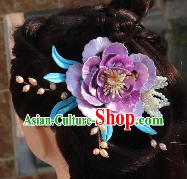 Chinese Ancient Noble Woman Hairpin Traditional Ming Dynasty Princess Lilac Peony Hair Comb