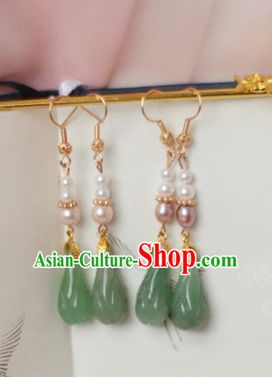 China Ancient Palace Lady Pearls Earrings Traditional Ming Dynasty Princess Jade Mangnolia Ear Jewelry