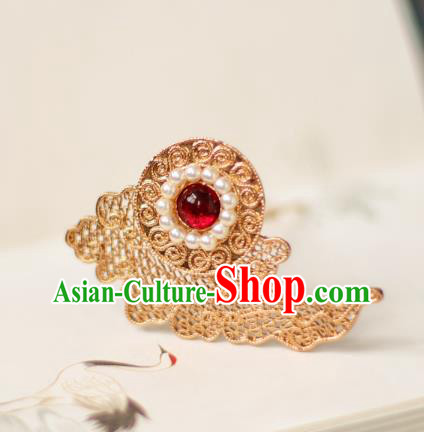 Chinese Handmade Golden Cloud Hairpins Ancient Tang Dynasty Princess Pearls Hair Stick
