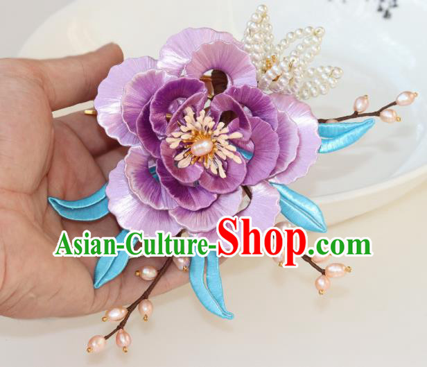 Chinese Ancient Noble Woman Hairpin Traditional Ming Dynasty Princess Lilac Peony Hair Comb