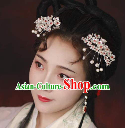 Chinese Handmade Shell Flowers Hairpin Ancient Qing Dynasty Noble Woman Pearls Hair Stick