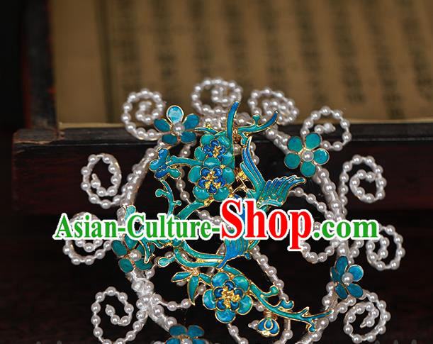 Chinese Traditional Qing Dynasty Imperial Concubine Hair Stick Ancient Court Woman Cloisonne Plum Hairpin