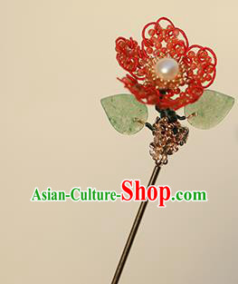 Chinese Ancient Imperial Concubine Red Beads Plum Hairpin Traditional Qing Dynasty Palace Hair Stick