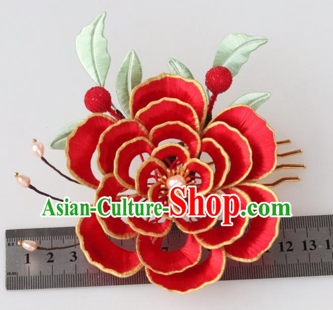Chinese Ancient Empress Hairpin Traditional Song Dynasty Wedding Red Peony Hair Comb