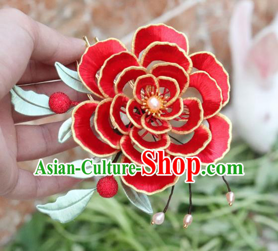 Chinese Ancient Empress Hairpin Traditional Song Dynasty Wedding Red Peony Hair Comb