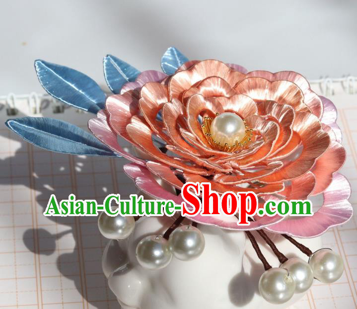 Chinese Ancient Imperial Concubine Hairpin Traditional Tang Dynasty Court Lady Pink Peony Hair Comb