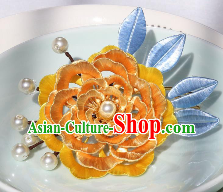 Chinese Ancient Court Lady Hair Accessories Traditional Hanfu Golden Peony Hairpin Tang Dynasty Imperial Concubine Hair Comb