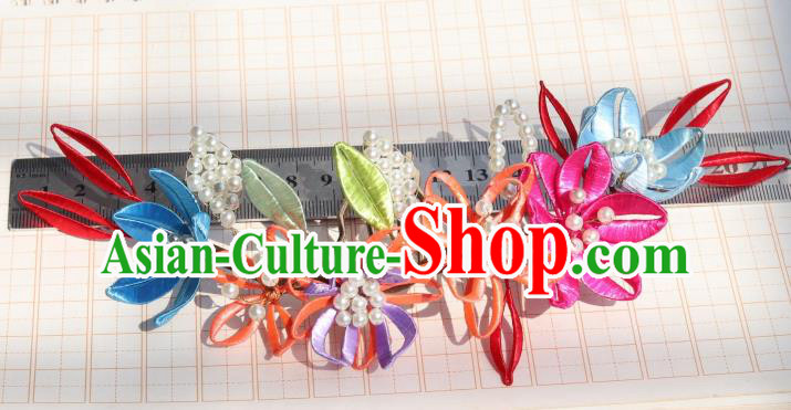 Chinese Handmade Court Woman Hair Comb Ancient Ming Dynasty Empress Silk Flowers Hairpin