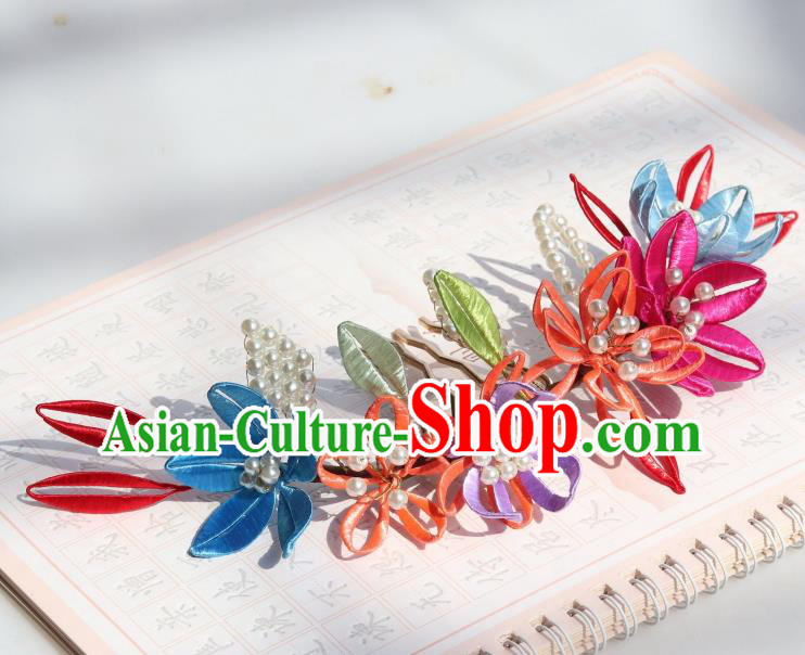Chinese Handmade Court Woman Hair Comb Ancient Ming Dynasty Empress Silk Flowers Hairpin