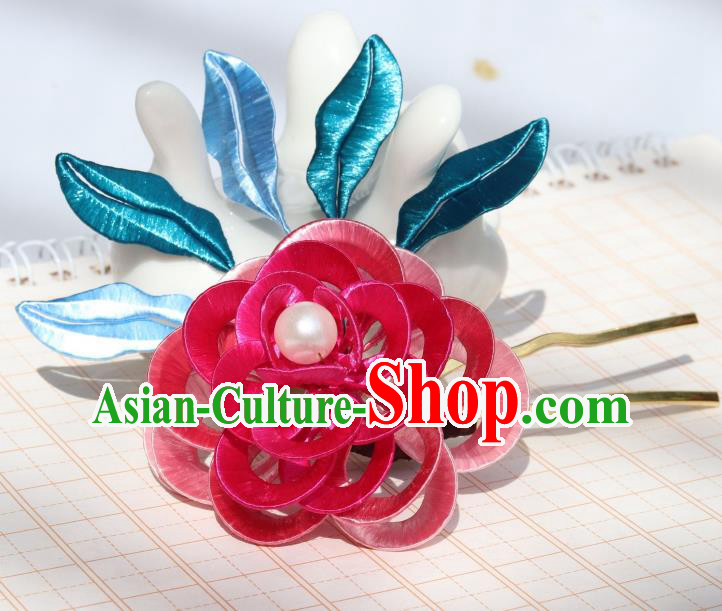 Chinese Handmade Hanfu Hair Accessories Ancient Royal Princess Rosy Silk Peony Hairpin Headpiece