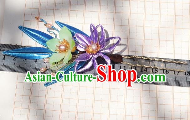 Chinese Handmade Ming Dynasty Hair Accessories Ancient Palace Princess Purple Silk Flower Hairpin