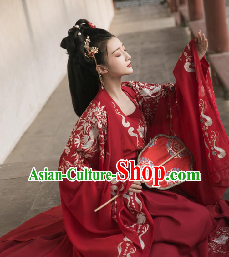 China Ancient Palace Lady Red Hanfu Dress Clothing Traditional Tang Dynasty Wedding Historical Costumes Full Set