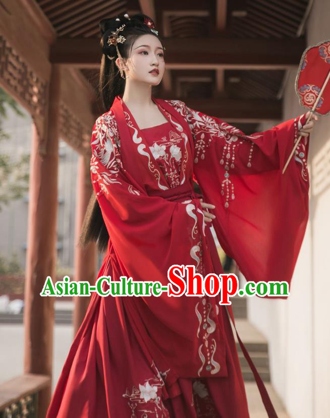 China Ancient Palace Lady Red Hanfu Dress Clothing Traditional Tang Dynasty Wedding Historical Costumes Full Set