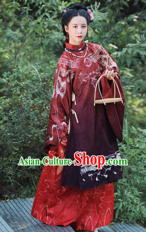 China Ancient Noble Countess Hanfu Costumes Traditional Ming Dynasty Imperial Concubine Clothing