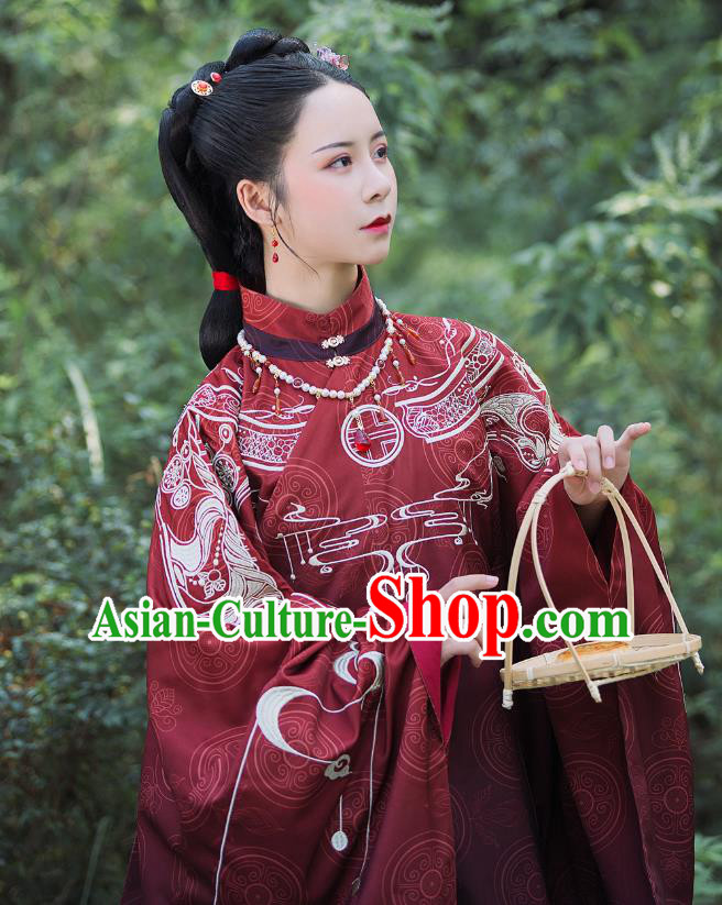 China Ancient Noble Countess Hanfu Costumes Traditional Ming Dynasty Imperial Concubine Clothing