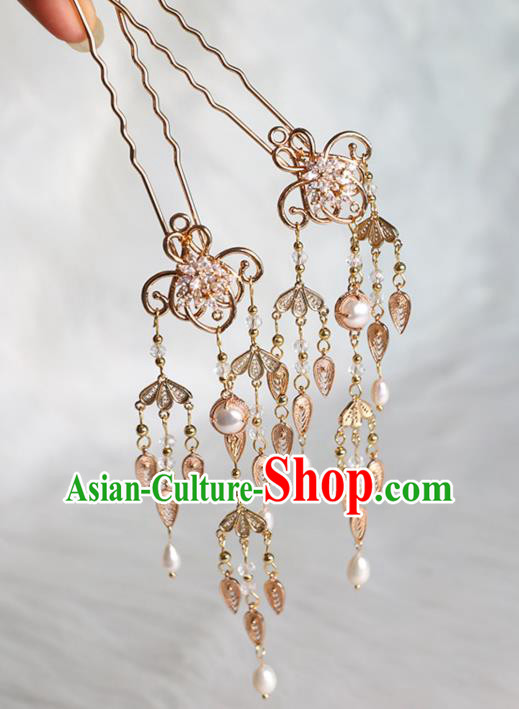 Chinese Ancient Palace Lady Tassel Hairpin Traditional Song Dynasty Princess Golden Hair Stick