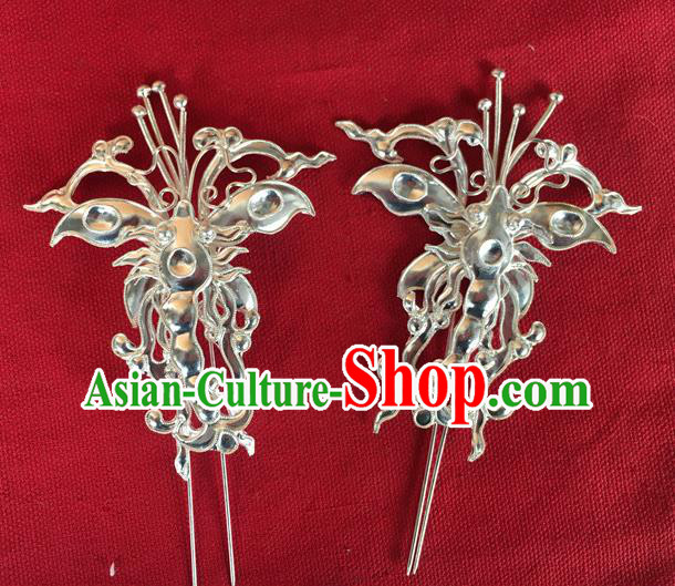 Chinese Ancient Court Queen Silver Dragonfly Hairpins Traditional Ming Dynasty Hair Accessories