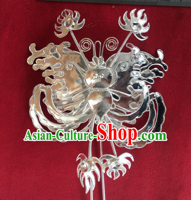 Chinese Ancient Princess Silver Butterfly Hairpin Traditional Ming Dynasty Court Empress Hair Accessories