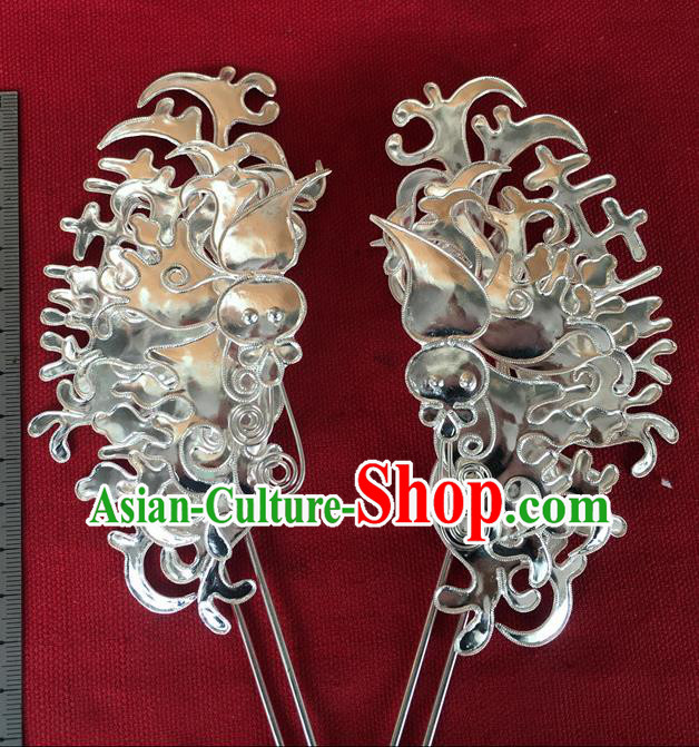 Chinese Ancient Palace Lady Silver Butterfly Hairpin Traditional Ming Dynasty Princess Hair Stick