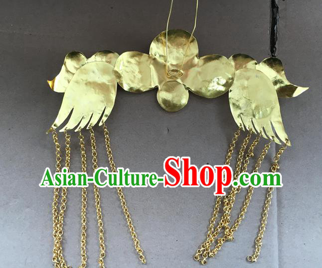 Chinese Ancient Bride Wedding Hairpins Traditional Ming Dynasty Empress Golden Tassel Hair Crown