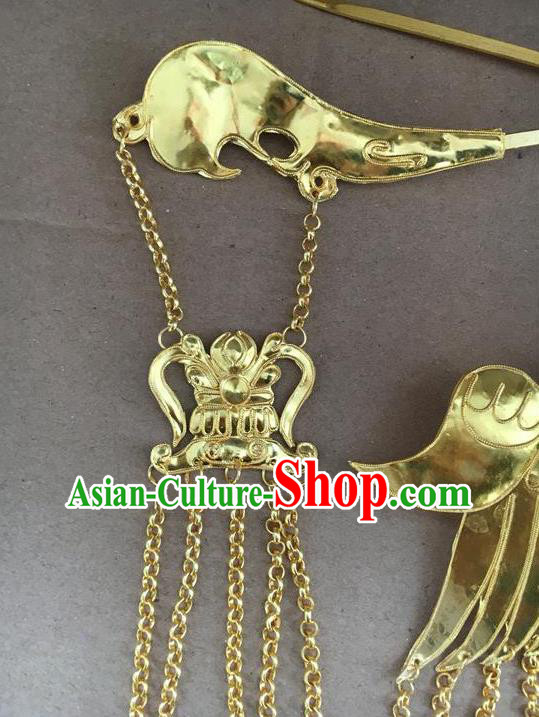 Chinese Ancient Bride Wedding Hairpins Traditional Ming Dynasty Empress Golden Tassel Hair Crown