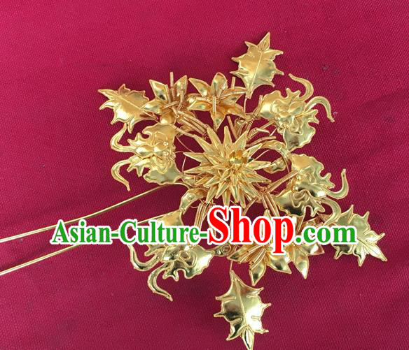 Chinese Ancient Court Woman Hairpin Traditional Ming Dynasty Empress Golden Hair Stick