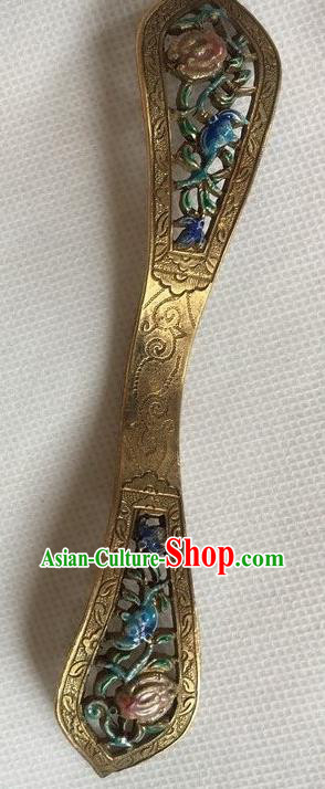 Chinese Ancient Empress Blueing Hairpin Headwear Traditional Qing Dynasty Carving Golden Hair Stick