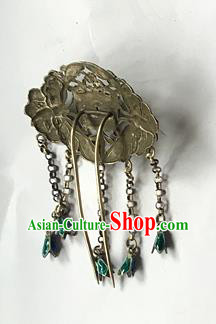 Chinese Ancient Empress Silver Butterfly Hairpin Traditional Qing Dynasty Court Cloisonne Tassel Hair Stick