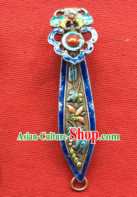Chinese Ancient Imperial Concubine Cloisonne Silver Hairpin Traditional Qing Dynasty Court Ruby Hair Stick