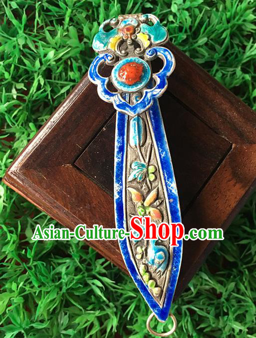 Chinese Ancient Imperial Concubine Cloisonne Silver Hairpin Traditional Qing Dynasty Court Ruby Hair Stick