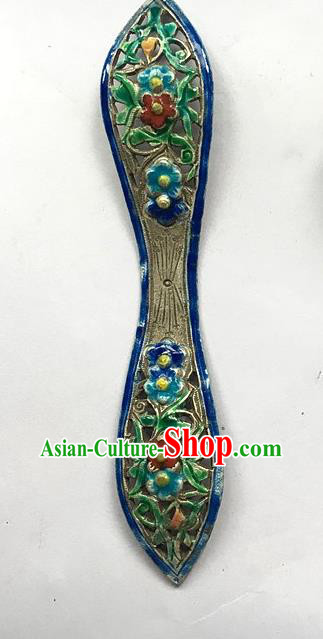 Chinese Ancient Silver Carving Hairpin Traditional Qing Dynasty Palace Princess Cloisonne Hair Stick