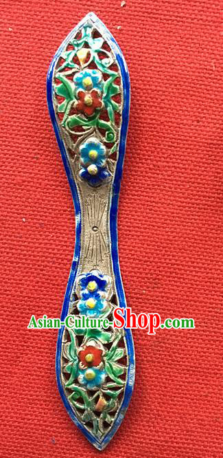 Chinese Ancient Silver Carving Hairpin Traditional Qing Dynasty Palace Princess Cloisonne Hair Stick