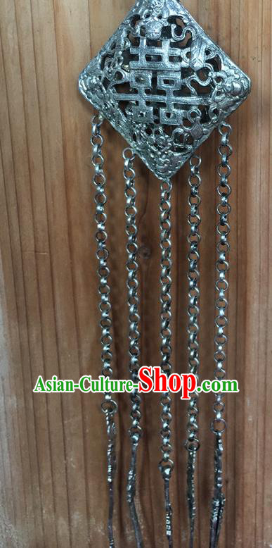 Chinese Ancient Qing Dynasty Brooch Accessories Traditional Wedding Silver Tassel Pendant