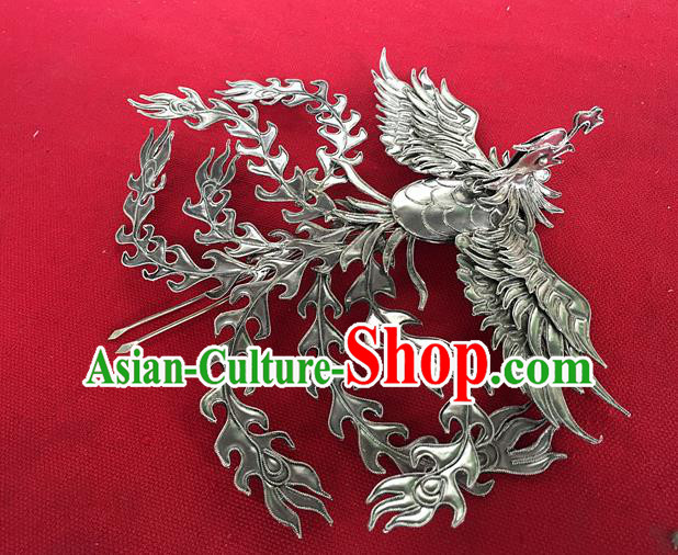 Chinese Ancient Bride Hairpin Traditional Ming Dynasty Silver Phoenix Hair Crown