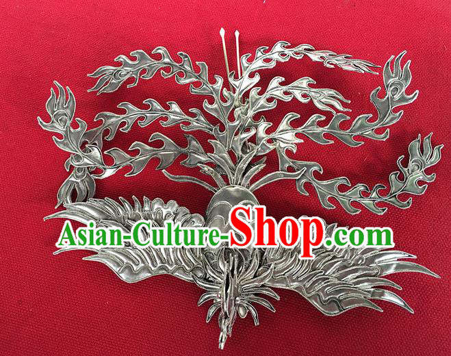 Chinese Ancient Bride Hairpin Traditional Ming Dynasty Silver Phoenix Hair Crown