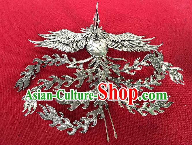 Chinese Ancient Bride Hairpin Traditional Ming Dynasty Silver Phoenix Hair Crown