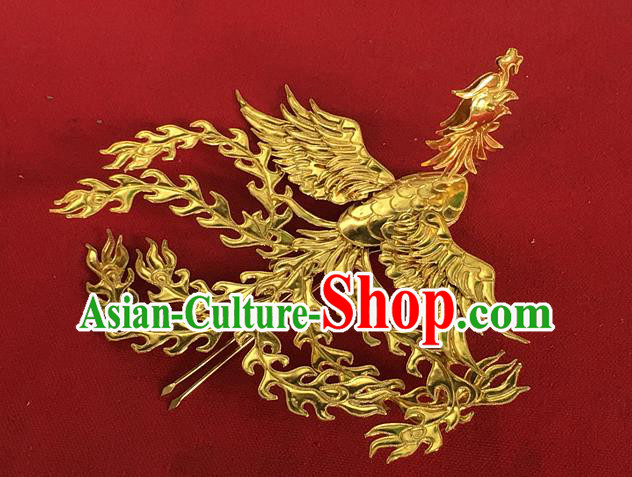 Chinese Ancient Empress Golden Phoenix Hairpin Traditional Ming Dynasty Imperial Concubine Hair Crown