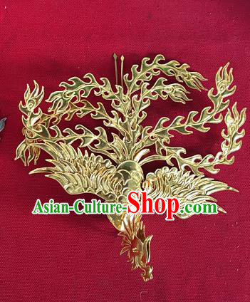 Chinese Ancient Empress Golden Phoenix Hairpin Traditional Ming Dynasty Imperial Concubine Hair Crown