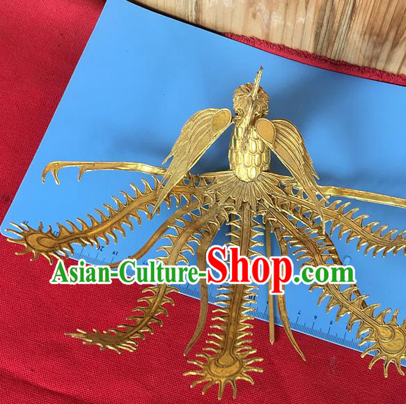Chinese Ancient Court Woman Hairpin Traditional Ming Dynasty Empress Golden Phoenix Hair Crown Headwear