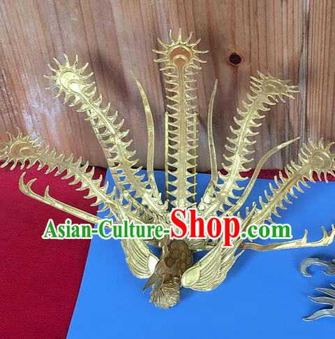 Chinese Ancient Court Woman Hairpin Traditional Ming Dynasty Empress Golden Phoenix Hair Crown Headwear